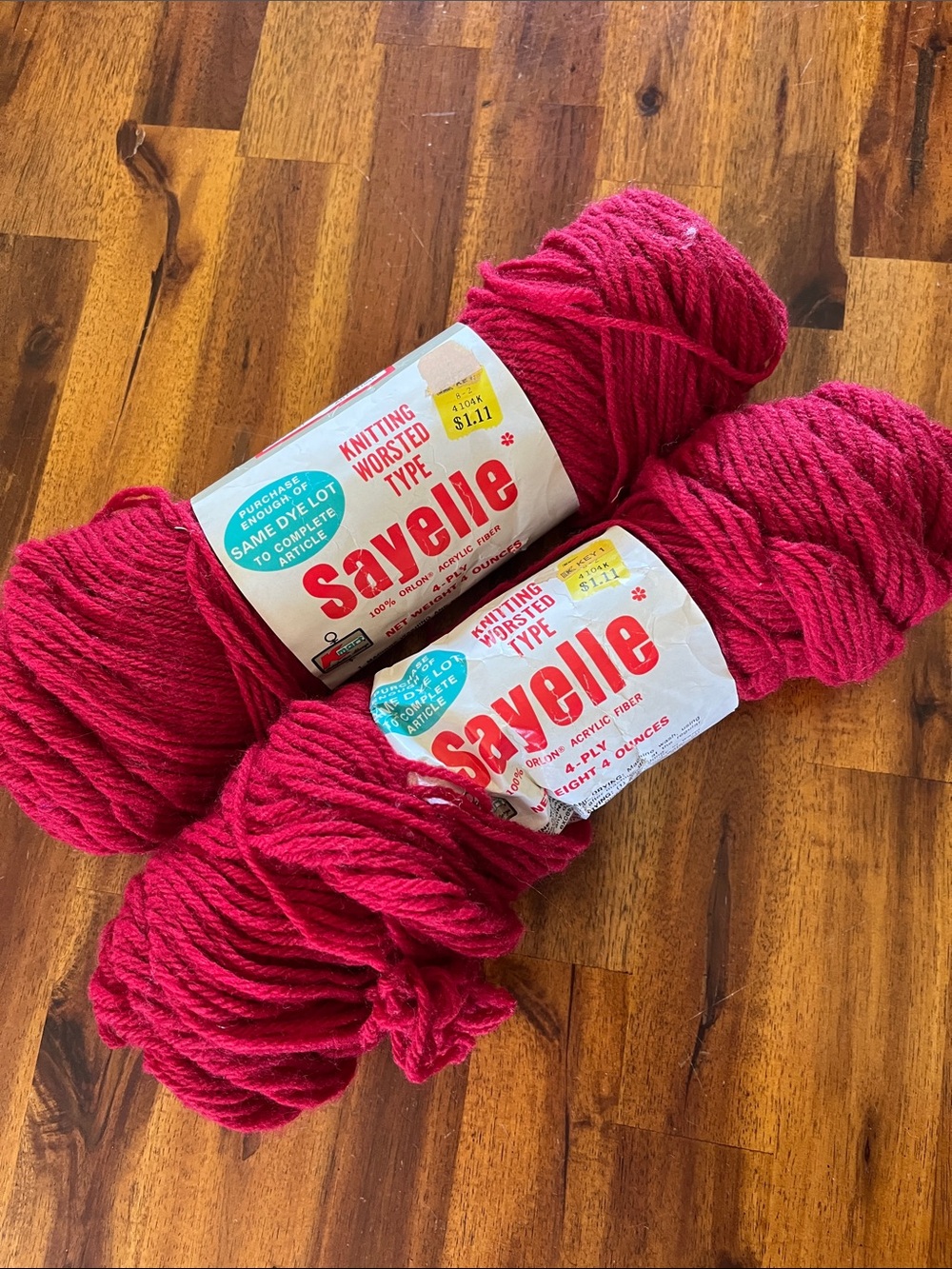 2 Vtg Kmart Sayelle Knitting Worsted Yarn Cardinal Red #7034 Same Dye Lot *READ*